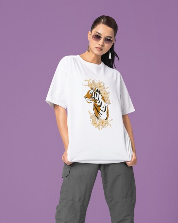 FLORAL TIGER OVERSIZED GRAPHIC TEE – WHITE