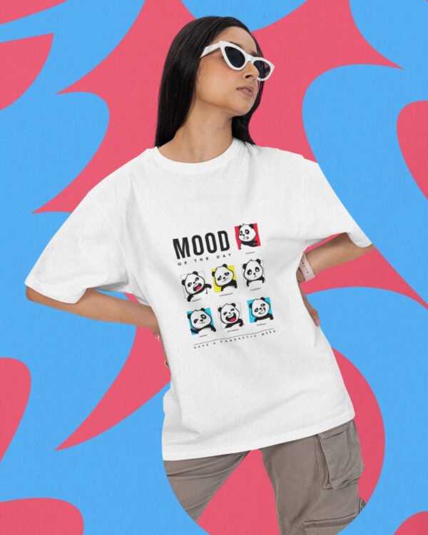 PANDASTIC WOMEN MOODS OVERSIZED GRAPHIC TEE – WHITE